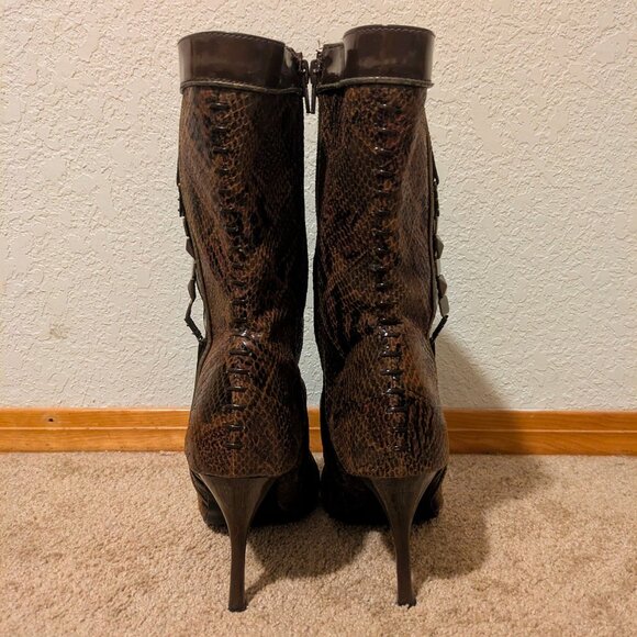 {Wild Rose} SPIRA114 Snake Print Pointed Toe Stiletto Boots Brown 8.5 - Picture 3 of 5